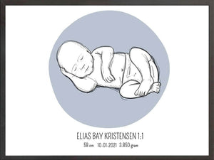 Birth poster / fødselsplakat 1:1 - Liggende blå fødselstavler