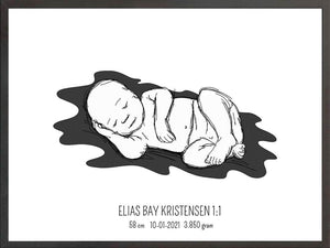 Birth poster / fødselsplakat 1:1 - Liggende blå fødselstavler