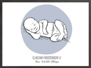 Birth poster / fødselsplakat 1:1 - Liggende blå fødselstavler