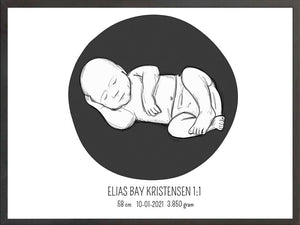 Birth poster / fødselsplakat 1:1 - Liggende blå fødselstavler