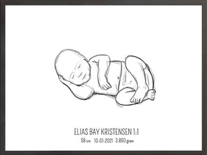 Birth poster / fødselsplakat 1:1 - Liggende blå fødselstavler