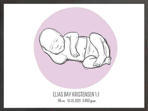 Birth poster / fødselsplakat 1:1 - Liggende lyserød fødselstavler