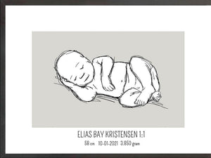 Birth poster / fødselsplakat 1:1 - Liggende lyserød fødselstavler