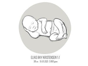 Birth poster / fødselsplakat 1:1 - Liggende lyserød fødselstavler