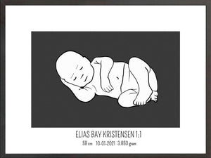 Birth poster / fødselsplakat 1:1 - Liggende lyserød fødselstavler