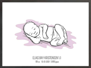 Birth poster / fødselsplakat 1:1 - Liggende lyserød fødselstavler