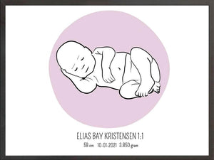 Birth poster / fødselsplakat 1:1 - Liggende lyserød fødselstavler