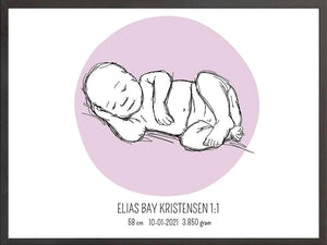 Birth poster / fødselsplakat 1:1 - Liggende lyserød fødselstavler