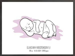 Birth poster / fødselsplakat 1:1 - Liggende lyserød fødselstavler