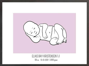 Birth poster / fødselsplakat 1:1 - Liggende lyserød fødselstavler