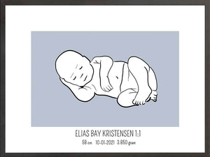 Birth poster / fødselsplakat 1:1 - Liggende lyserød fødselstavler