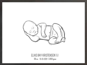 Birth poster / fødselsplakat 1:1 - Liggende lyserød fødselstavler