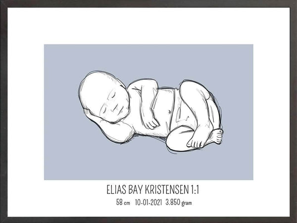 Birth poster / fødselsplakat 1:1 - Liggende lyserød fødselstavler