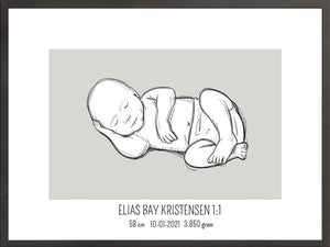 Birth poster / fødselsplakat 1:1 - Liggende lyserød fødselstavler