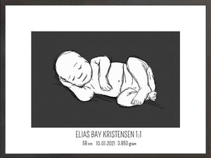 Birth poster / fødselsplakat 1:1 - Liggende lyserød fødselstavler