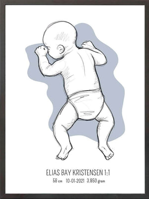 Birth poster / fødselsplakat 1:1 - På maven blå fødselstavler