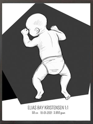 Birth poster / fødselsplakat 1:1 - På maven blå fødselstavler