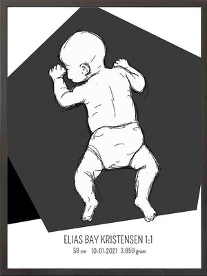 Birth poster / fødselsplakat 1:1 - På maven blå fødselstavler