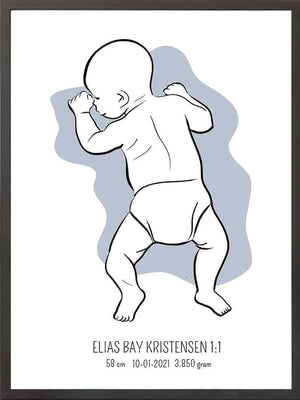 Birth poster / fødselsplakat 1:1 - På maven blå fødselstavler