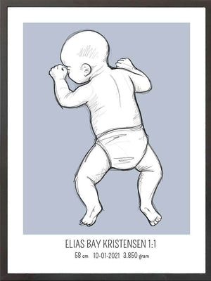 Birth poster / fødselsplakat 1:1 - På maven blå fødselstavler