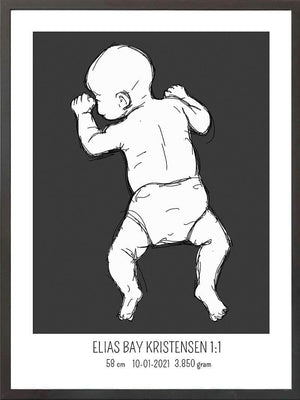 Birth poster / fødselsplakat 1:1 - På maven blå fødselstavler