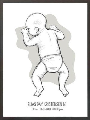 Birth poster / fødselsplakat 1:1 - På maven blå fødselstavler