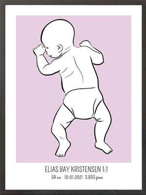 Birth poster / fødselsplakat 1:1 - På maven lyserød fødselstavler