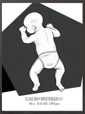 Birth poster / fødselsplakat 1:1 - På maven lyserød fødselstavler