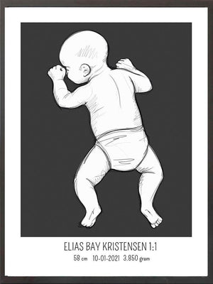 Birth poster / fødselsplakat 1:1 - På maven lyserød fødselstavler