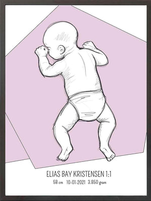 Birth poster / fødselsplakat 1:1 - På maven lyserød fødselstavler