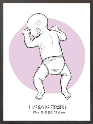 Birth poster / fødselsplakat 1:1 - På maven lyserød fødselstavler