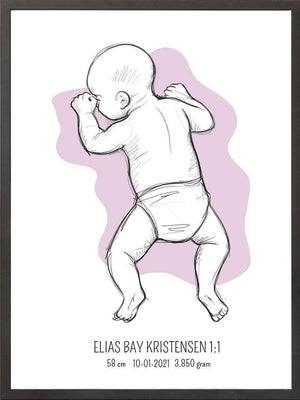 Birth poster / fødselsplakat 1:1 - På maven lyserød fødselstavler