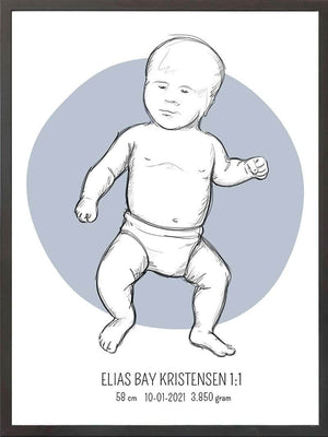 Birth poster / fødselsplakat 1:1 - Tumling blå fødselstavler