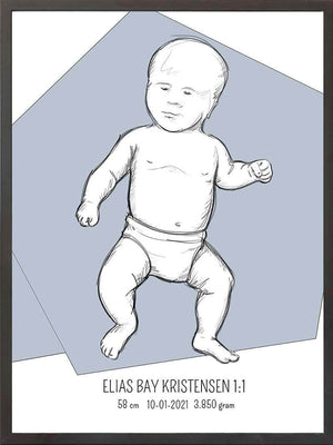 Birth poster / fødselsplakat 1:1 - Tumling blå fødselstavler