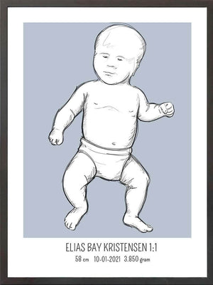 Birth poster / fødselsplakat 1:1 - Tumling blå fødselstavler