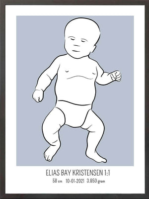 Birth poster / fødselsplakat 1:1 - Tumling blå fødselstavler