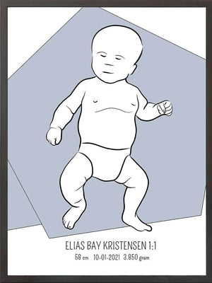 Birth poster / fødselsplakat 1:1 - Tumling blå fødselstavler