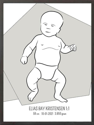 Birth poster / fødselsplakat 1:1 - Tumling blå fødselstavler