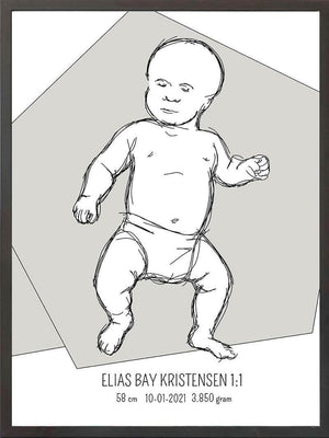 Birth poster / fødselsplakat 1:1 - Tumling blå fødselstavler