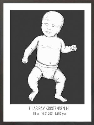 Birth poster / fødselsplakat 1:1 - Tumling blå fødselstavler