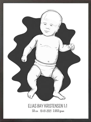 Birth poster / fødselsplakat 1:1 - Tumling blå fødselstavler