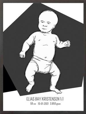 Birth poster / fødselsplakat 1:1 - Tumling blå fødselstavler