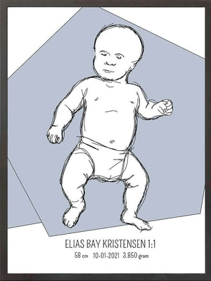 Birth poster / fødselsplakat 1:1 - Tumling blå fødselstavler