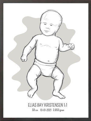 Birth poster / fødselsplakat 1:1 - Tumling blå fødselstavler