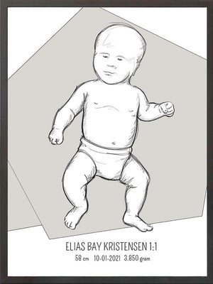 Birth poster / fødselsplakat 1:1 - Tumling lyserød fødselstavler