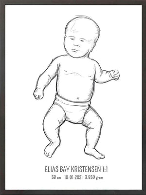 Birth poster / fødselsplakat 1:1 - Tumling lyserød fødselstavler