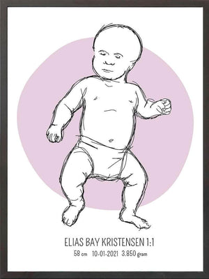 Birth poster / fødselsplakat 1:1 - Tumling lyserød fødselstavler