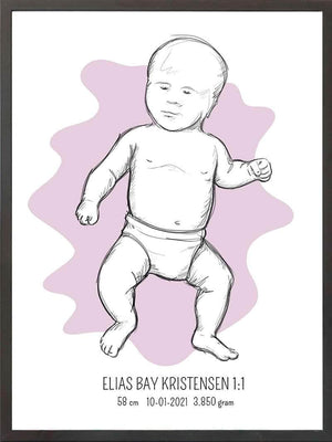 Birth poster / fødselsplakat 1:1 - Tumling lyserød fødselstavler