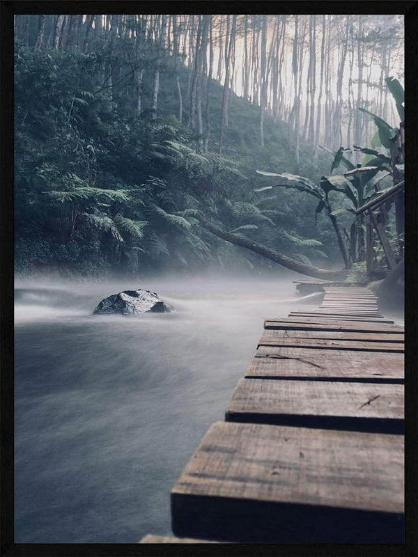 Træbro på floden plakat natur