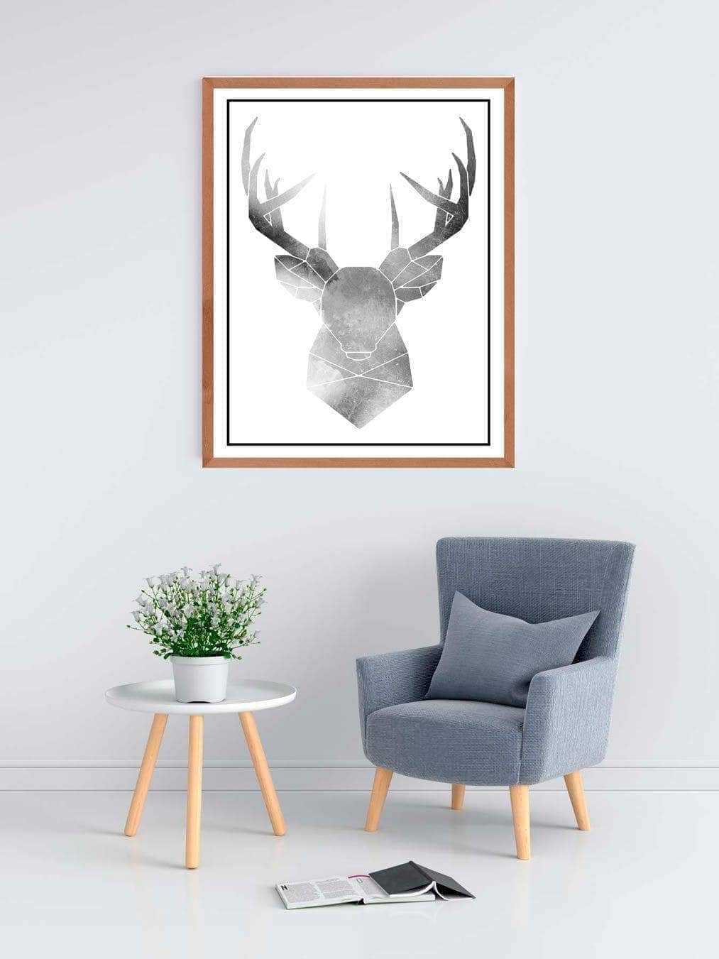 Univers og hjorten i sort/hvid - Plakat abstrakt